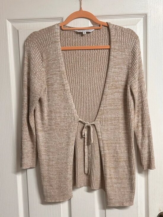 Tops - Amara Reya Beige Marl Ribbed Tie-Front Cardigan – Size XL